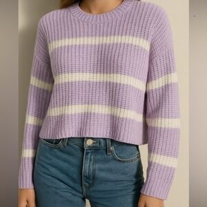 ASOS Petite Lavender & Cream Striped Knit Sweater - Size 8